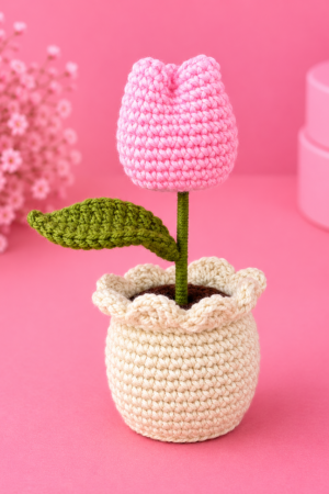 Blush Tulip Crochet Pot